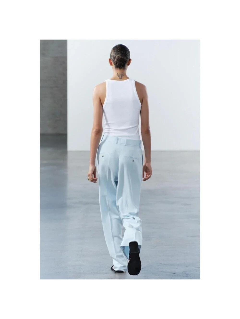 ZARA NWT ZW COLLECTION LINEN BLEND STRAIGHT FIT PANTS IN BLUE-SIZE LARGE